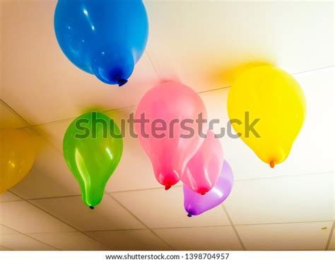 Balloons Different Colours Swollen Glued Ceiling Stock Photo 1398704957