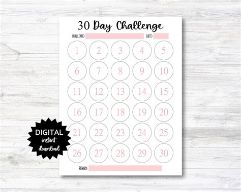 30 Day Challenge Printable Challenge Tracker 30 Day Etsy