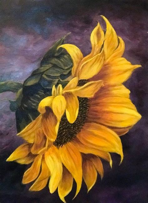 Sunflower Painting Original on Canvas, Large Flower Landscape, Floral ...