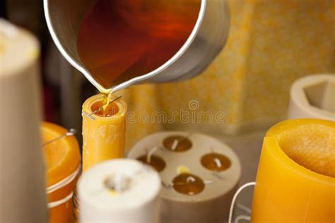 Pouring Hot Wax To Make Beeswax Candles From Scratch Stock Photo Image Of Metal Business