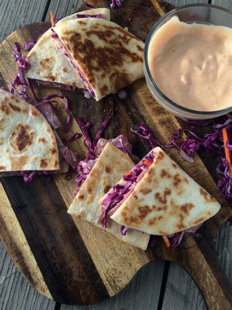 Reuben Quesadillas With Russian Dipping Sauce Pickled Poached