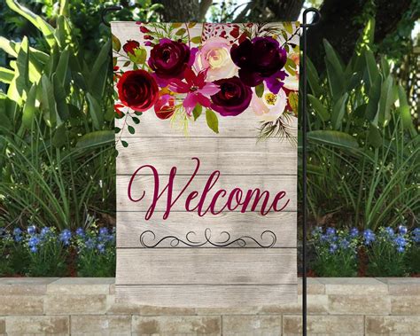 Welcome Garden Flag Personalized Garden Flagfloral Garden Etsy