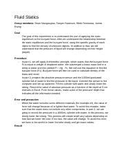 Fluid Statics Docx Fluid Statics Group Members Dean Nwogwugwu Taegen