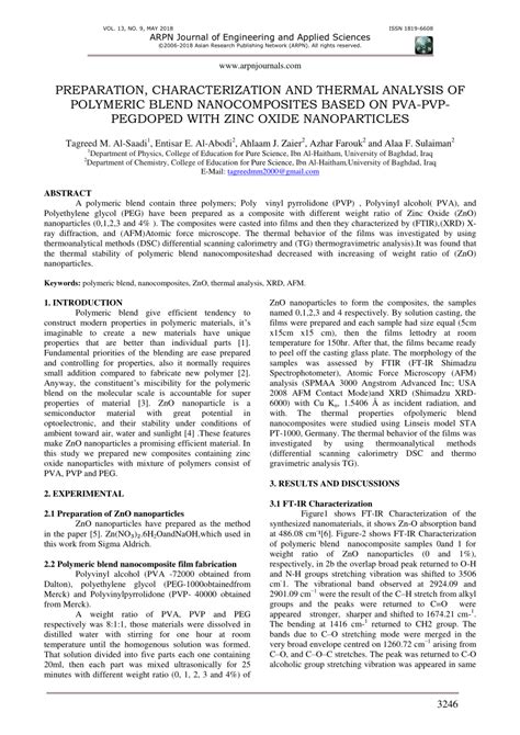 Pdf Preparation Characterization And Thermal Analysis Of Polymeric