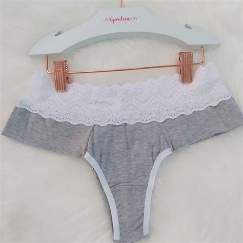 Calcinha Fio em Algodão Mescla e Cós em Renda Gardens Lingerie Moda Íntima Linha Noite