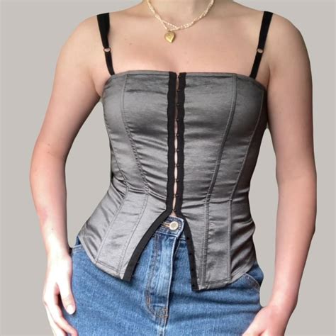 Vintage Charlotte Russe Corset This Grey Metallic Depop