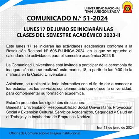 Comunicado Inicio De Las Clases Semestre Ii Noticias Unica