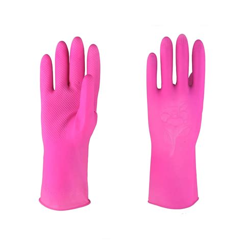 Pink Color Latex Household Gloves Sprayed Flock Lined For Safety