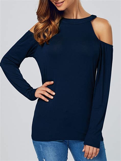 Off Open Shoulder Long Sleeve T Shirt Rosegal