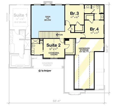 Bed Transitional House Plan With Full Height Windows Sq Ft