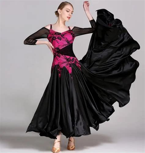 Modern Dance Competition Costume Rose Red Black Standard Ballroom