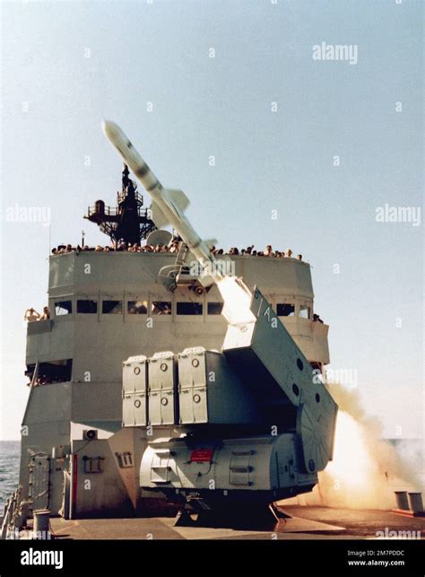 An Rgm 84 Harpoon Missile Is Launched From An Asroc Launcher Aboard The