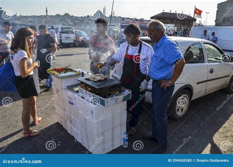 Chef Prepares Hot Mackerel Fish Sandwich Balik Ekmek In Istanbul
