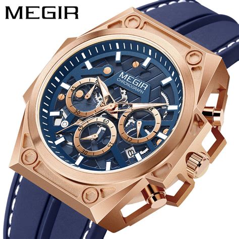 Megir Blue Silicone Sports Watch Men S Waterproof Chronograph Military