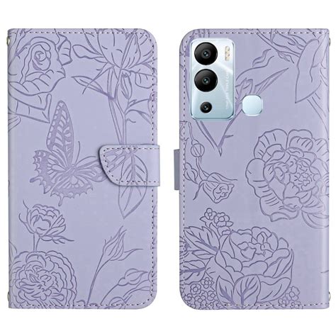 For Infinix Hot I HT Skin Feel Butterfly Embossed Flip Leather Phone Case Purple Alexnld