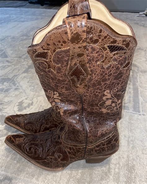 Corral Western Boots Womans Brown Vintage Lizard STK Gem