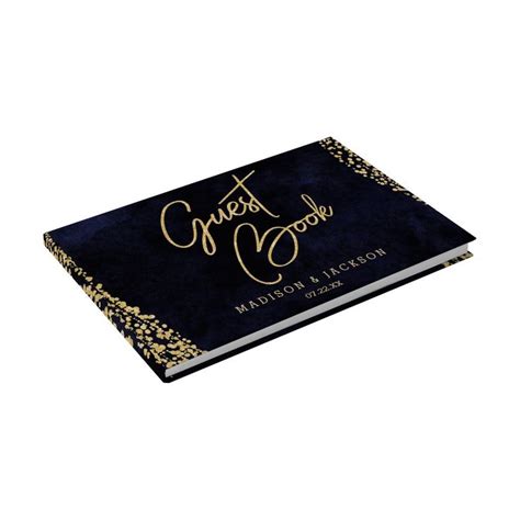 Navy Blue Watercolor Gold Glam Wedding Monogram Guest Book Zazzle