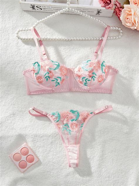 Generic New Sheer Mesh Embroidery Flower Sexy Cute Maiden Sexy Lingerie Erotic Lingerie Suit