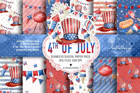 Watercolor 4th Of July Digital Paper Graphic By Dandelionery Creative