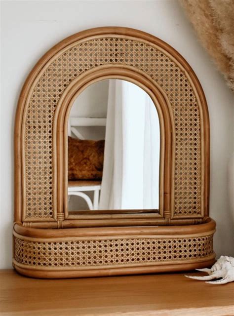 Shelved Rattan Mirror Rattan Mirror With Shelves Hand Woven Etsy