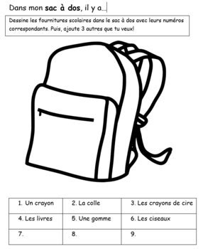 French School Supplies Worksheet Dans Mon Sac A Dos By Marita Lindenbach