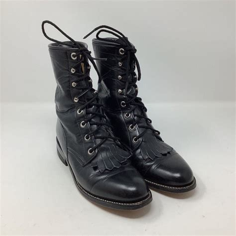 Justin Boots Shoes Justin Boots Lace Up Black Ropers Women 55 B Vtg