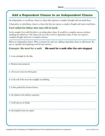 Clause Worksheets Printable Grammar Worksheets