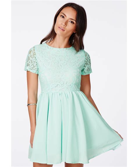 Missguided Sofitha Mint Lace Puffball Skater Dress In Green Mint Lyst