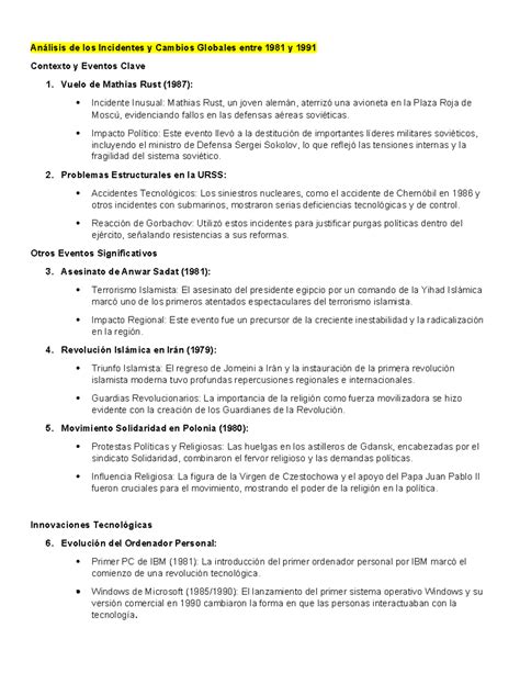 Análisis de los Incidentes y Cambios Globales entre 1981 y 1991 - Vuelo