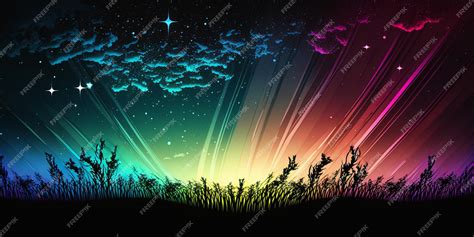 Premium AI Image | A colorful night sky with a rainbow and stars.