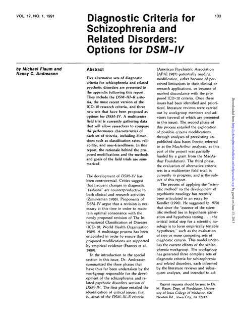 Pdf Diagnostic Criteria For Schizophrenia And Related Disorders Options For Dsm Iv