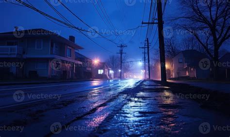 AI generated City street at night with fog, lights and silhouette of ...