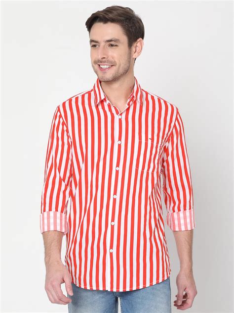 Buy Mufti Men White And Red Slim Fit Striped Cotton Casual Shirt Shirts