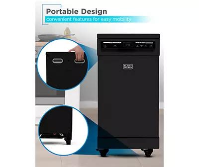 Black + Decker Black Portable Dishwasher, (18") | Big Lots