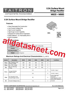 MB6S Datasheet(PDF) - TAITRON Components Incorporated