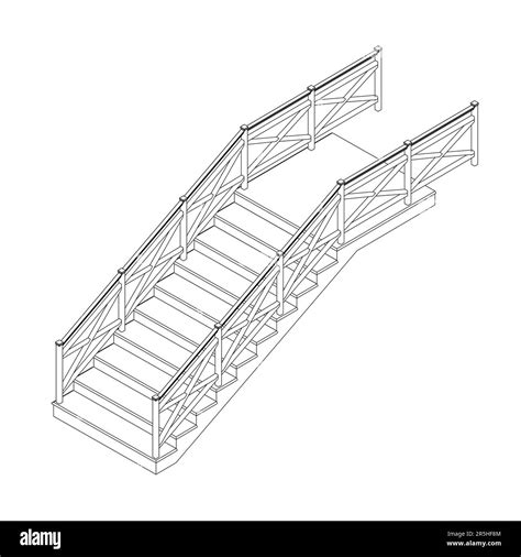 Esquema de la escalera de líneas negras aisladas sobre fondo blanco