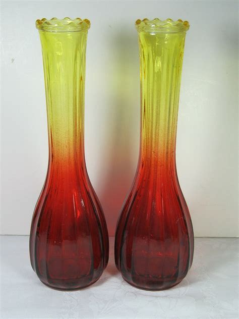 Sale Vintage Amberina Vases Set 2 Bud Vase Collection Red