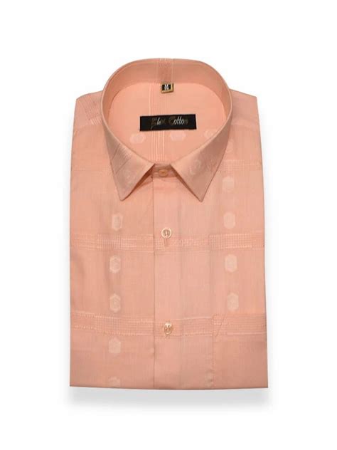 Apricot Orange Color Cotton Embroidery Butta Patta Shirts For Mens