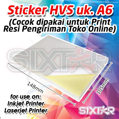 Kertas Stiker HVS Sticker A6 80gr Resi Pengiriman Isi 100pcs Sixtar