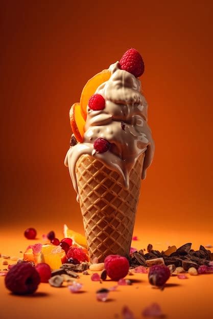 Melting Ice Cream With Berries Ai Generated Image