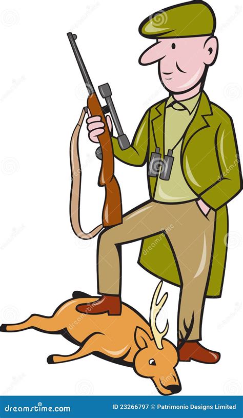 Cartoon Hunter With Rifle Standing On Deer Stock Illustration Illustration Of Deer Cartoon