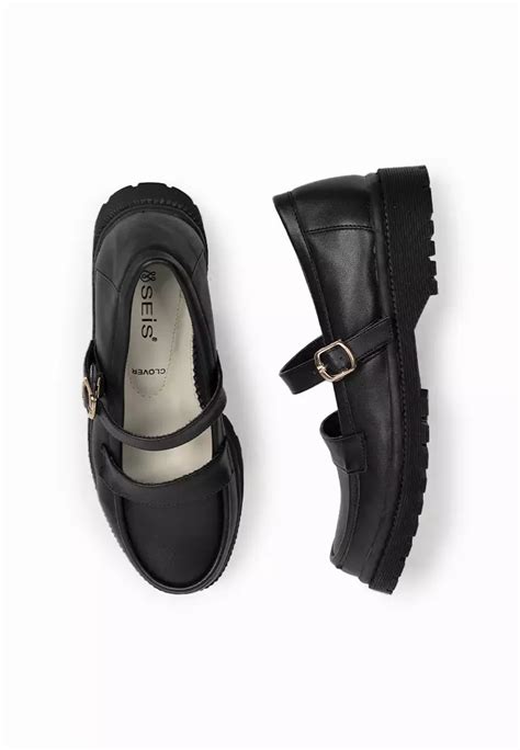 Jual Seis Seis Clover Sepatu Docmart Wanita Loafers Wanita Black