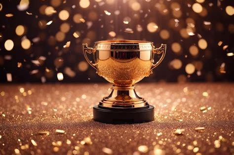 Premium Photo Trophy Winner Golden Glitter Confetti