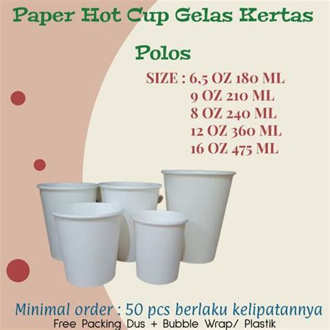 Jual Paper Hot Cup Gelas Kertas 6 5 Oz 9 Oz 8 Oz 12 Oz 16 Oz POLOS 16oz 475ml Jakarta Utara