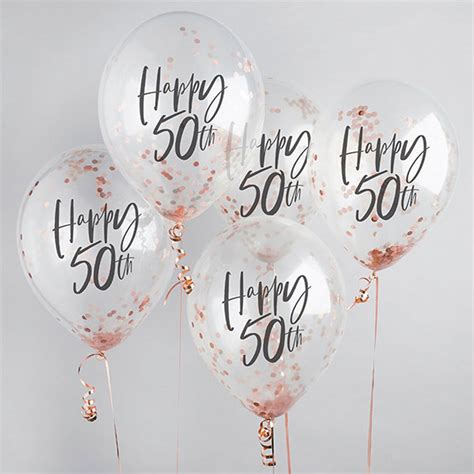 5 Rose Gold 50th Birthday Confetti Balloons 50th Birthday Balloons