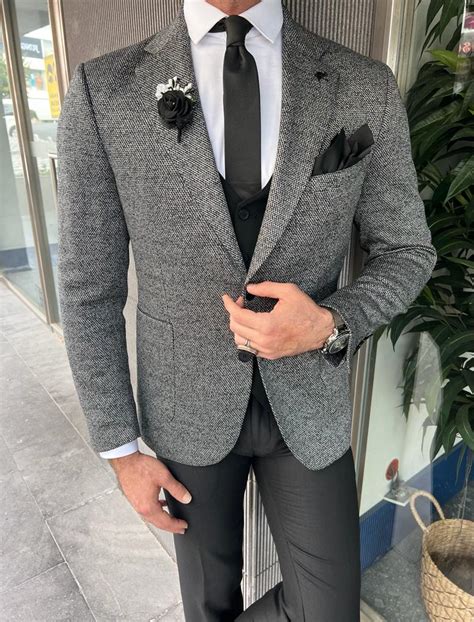 Gray Groom Wedding Wool Blazer For Men Gentwith