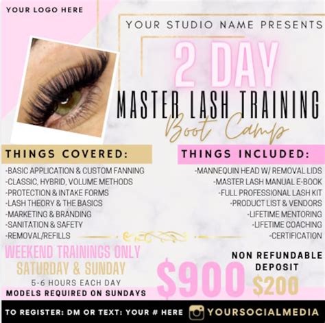 Eyelash Extension Training Course Flyer DIY Canva Template Lash