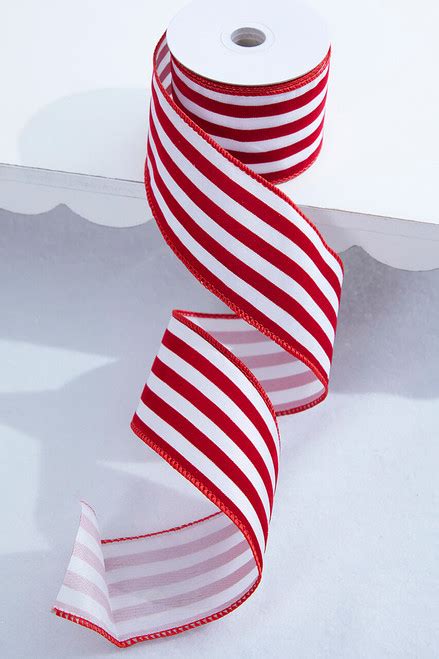 2.5" x 10 Yard Red & White Striped Wired Ribbon - Decorator's Warehouse