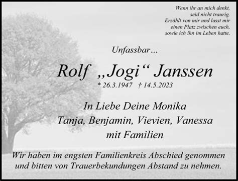 Traueranzeigen Von Rolf Janssen Trauer Anzeigen De