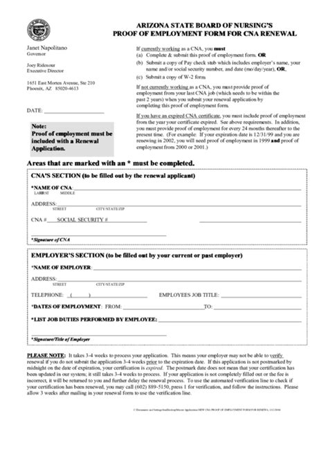 Printable Cna Renewal Form